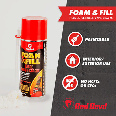 Red Devil Foam & Fill® Large Gaps & Cracks Expanding Polyurethane Sealant 12 Oz. (340 g) Aerosol Can Champagne Red Devil Foam & Fill® Large Gaps & Cracks Expanding Polyurethane Sealant 12 Oz. (340 g) Aerosol Can Champagne